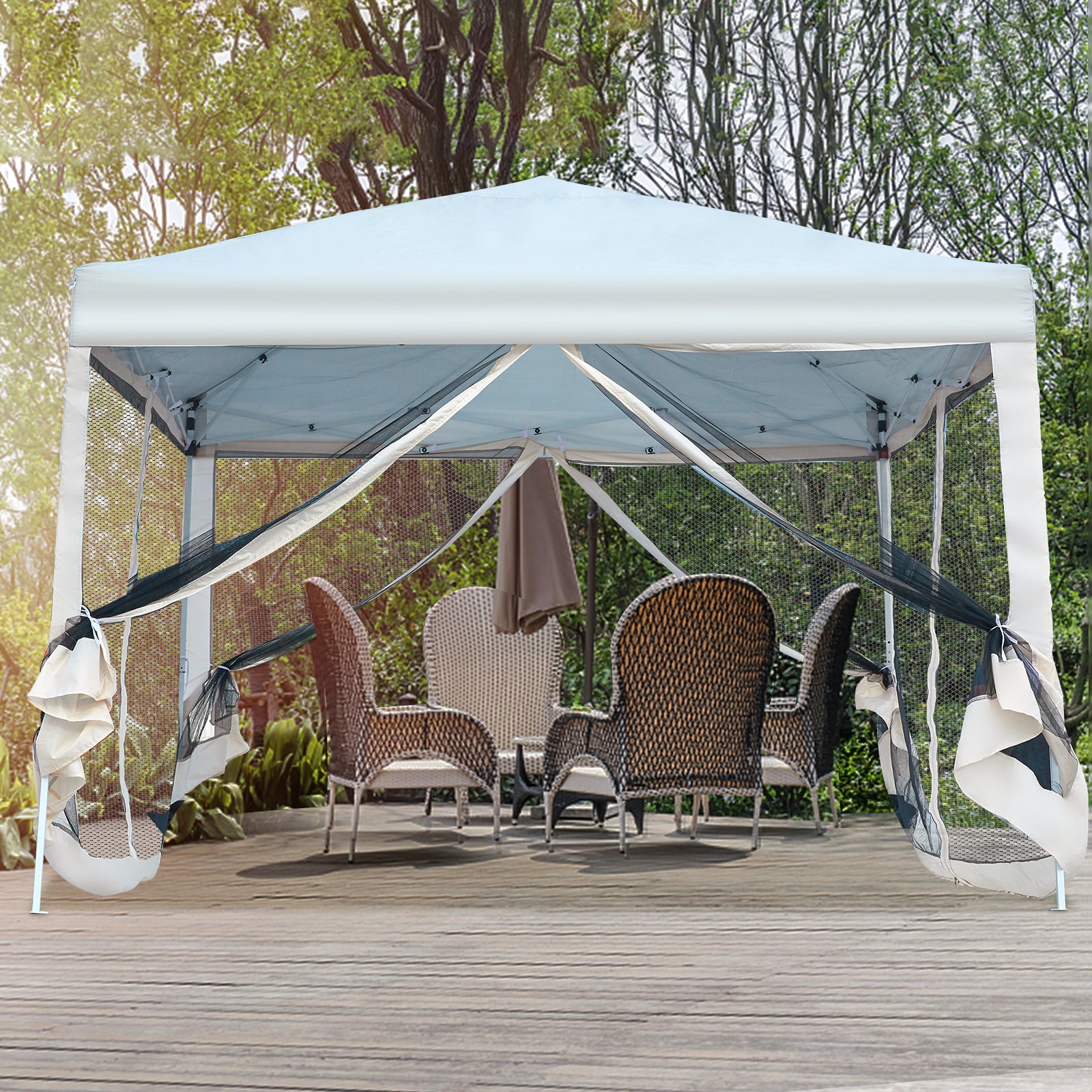 10' x 10' Outdoor Pop-up Canopy Tent with Mesh Sidewalls T4981