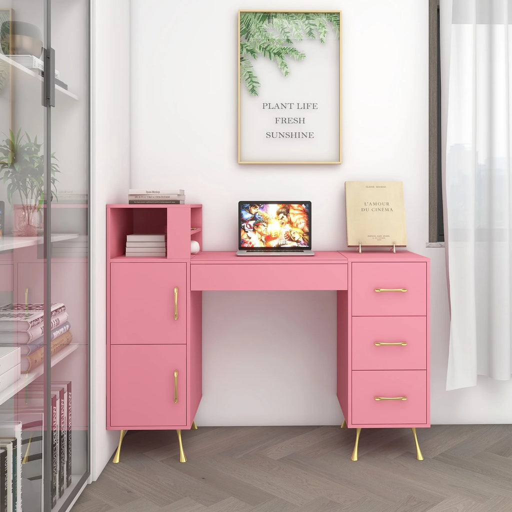 Pink 55inches Vanity Desk with 4 Drawers V113