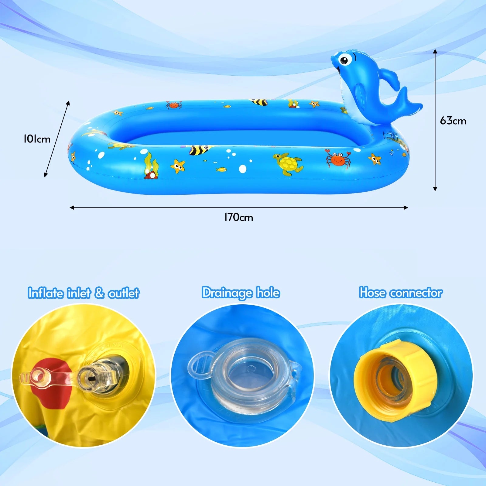 Inflatable Sprinkler Pool 170 * 101cm / 67 * 40in Kiddie Pool R3180