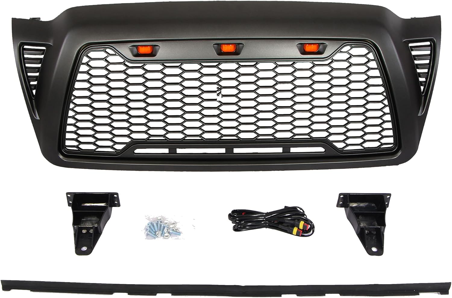 Matte Black ABS Plastic Tacoma Grill with 3 Amber Lights B412