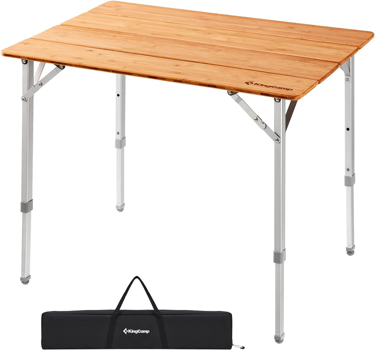Bamboo Folding Camping Table with Adjustable Height Aluminum Legs S39516