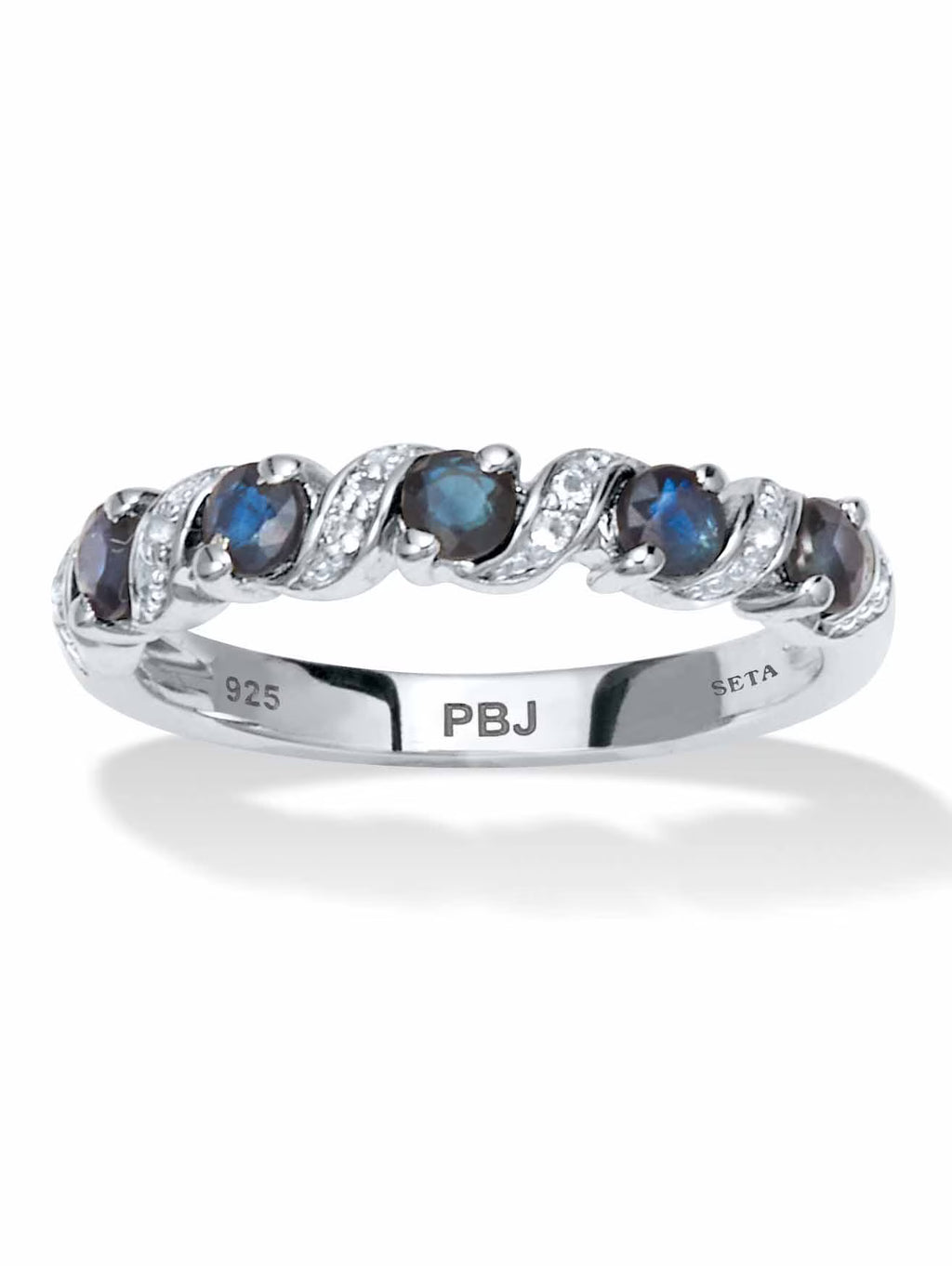Round Cut Blue Sapphire and White Topaz Sterling Silver Ring L297