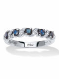 Round Cut Blue Sapphire and White Topaz Sterling Silver Ring L297