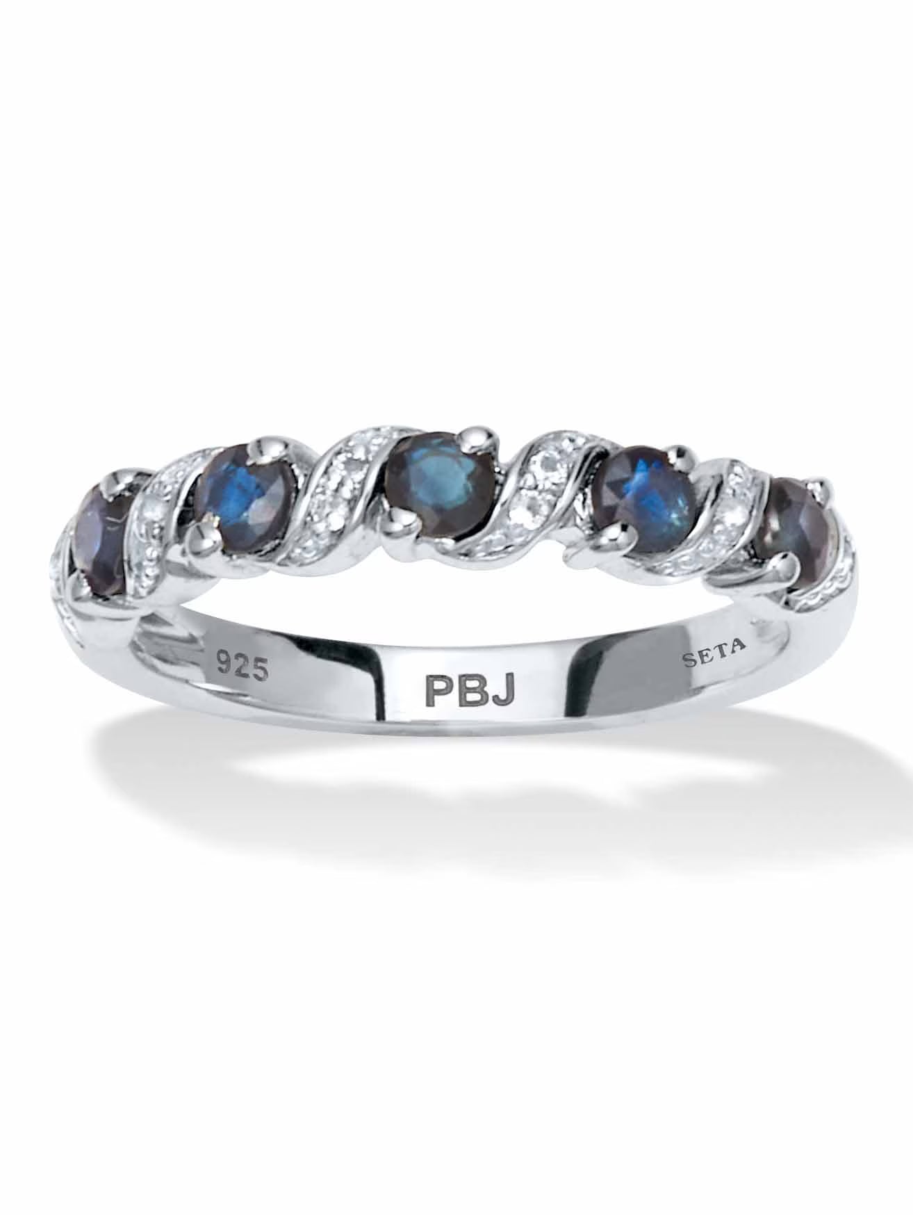 Round Cut Blue Sapphire and White Topaz Sterling Silver Ring L297