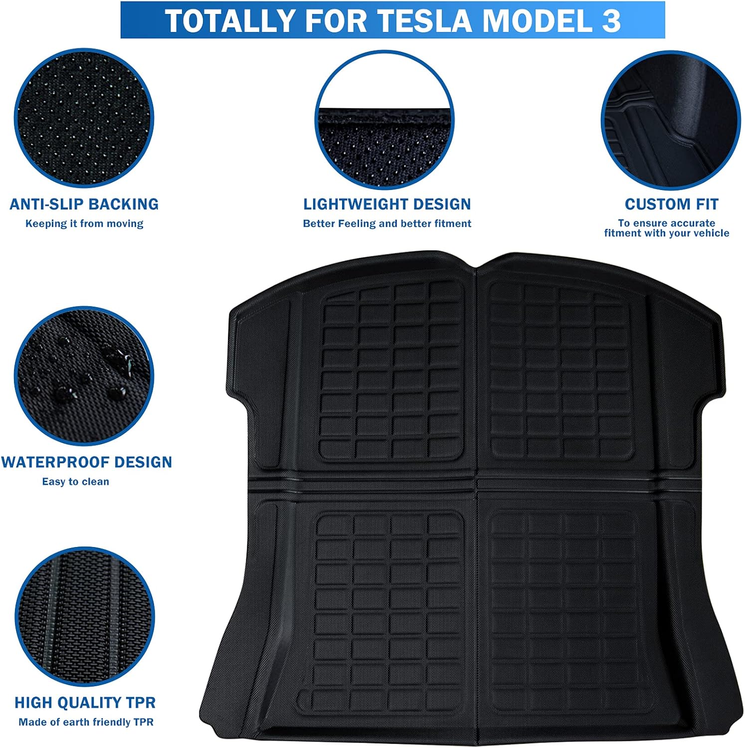 Black Waterproof Rear Trunk Mat Cargo Liner U8359