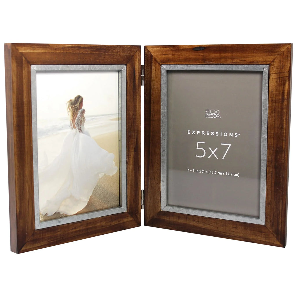 12 Pack 2 Opening Walnut & Silver 5" x 7" Hinged Frame Y204640