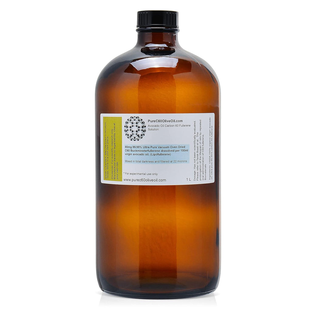 Carbon 60 Avocado Oil 1L / 33.8 Fl Oz Amber Glass Bottle Food Grade Z5312