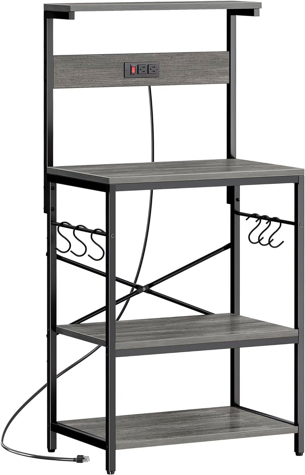 Charcoal Gray 4 Tiers Kitchen Bakers Rack with Power Outlet D323