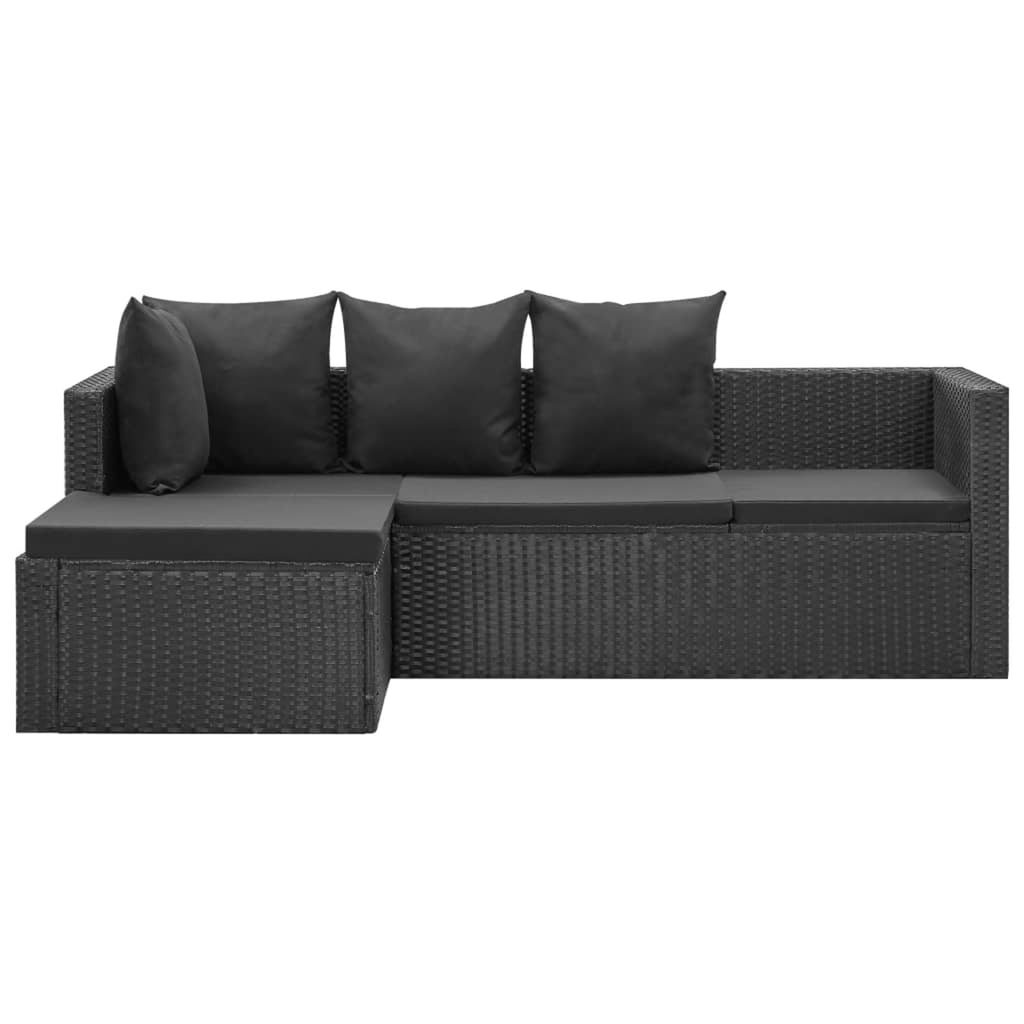 4 Piece Poly Rattan Black Outdoor Sectional Sofa Set with Cushions and Coffee Table Q9963