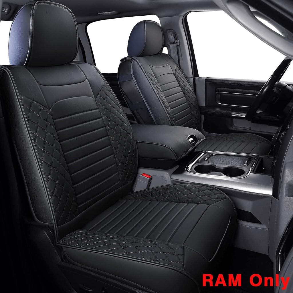 Black Waterproof Faux Leather Front Seat Covers H6884