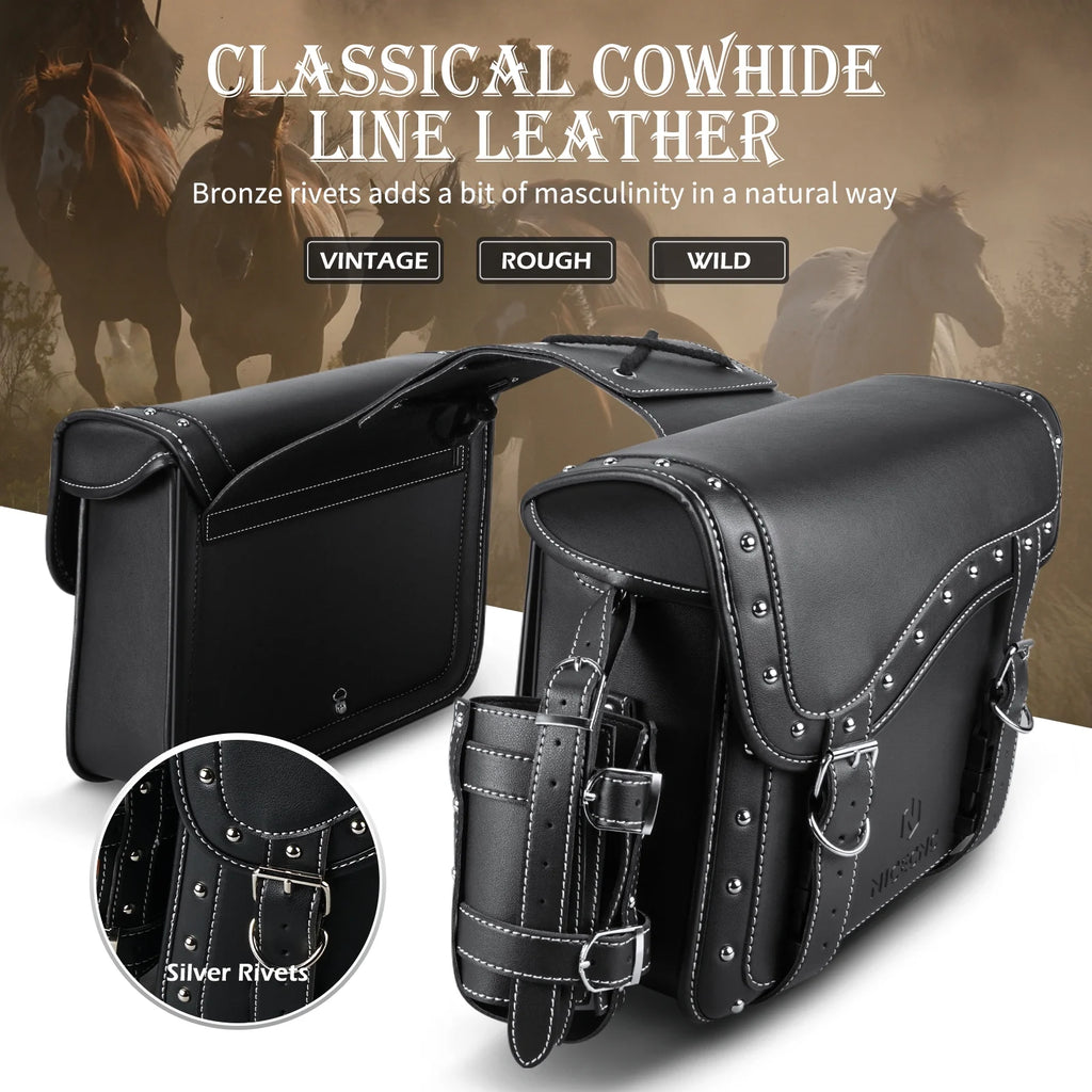 Large Black PU Leather Saddlebags 35L with Cup Holder P376