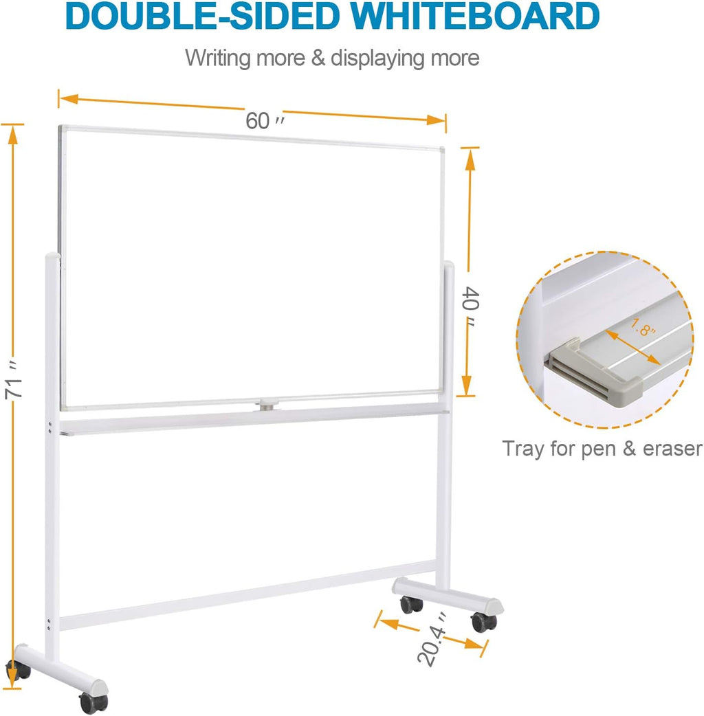 60x40 Double Sided Dry Erase Board with Stand on Wheels I78820