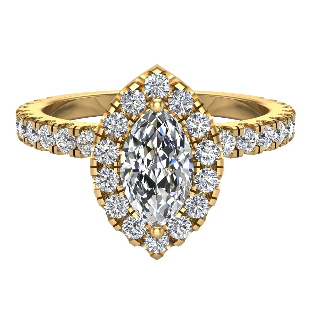 Marquise Cut Halo Diamond Ring 14K Gold 1.10 Carat C480