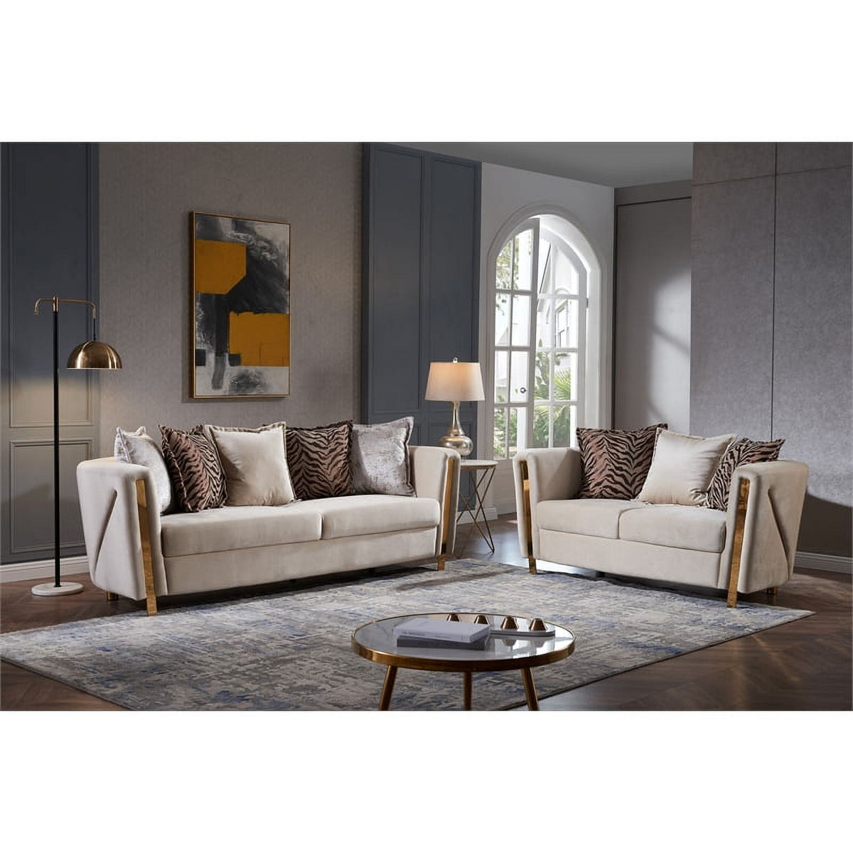 Beige Velvet 2Pc Living Room Set F658