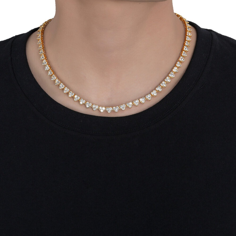 18K Gold Silver Plated 6.5mm Hip Hop Heart Chain Necklaces CZ R566