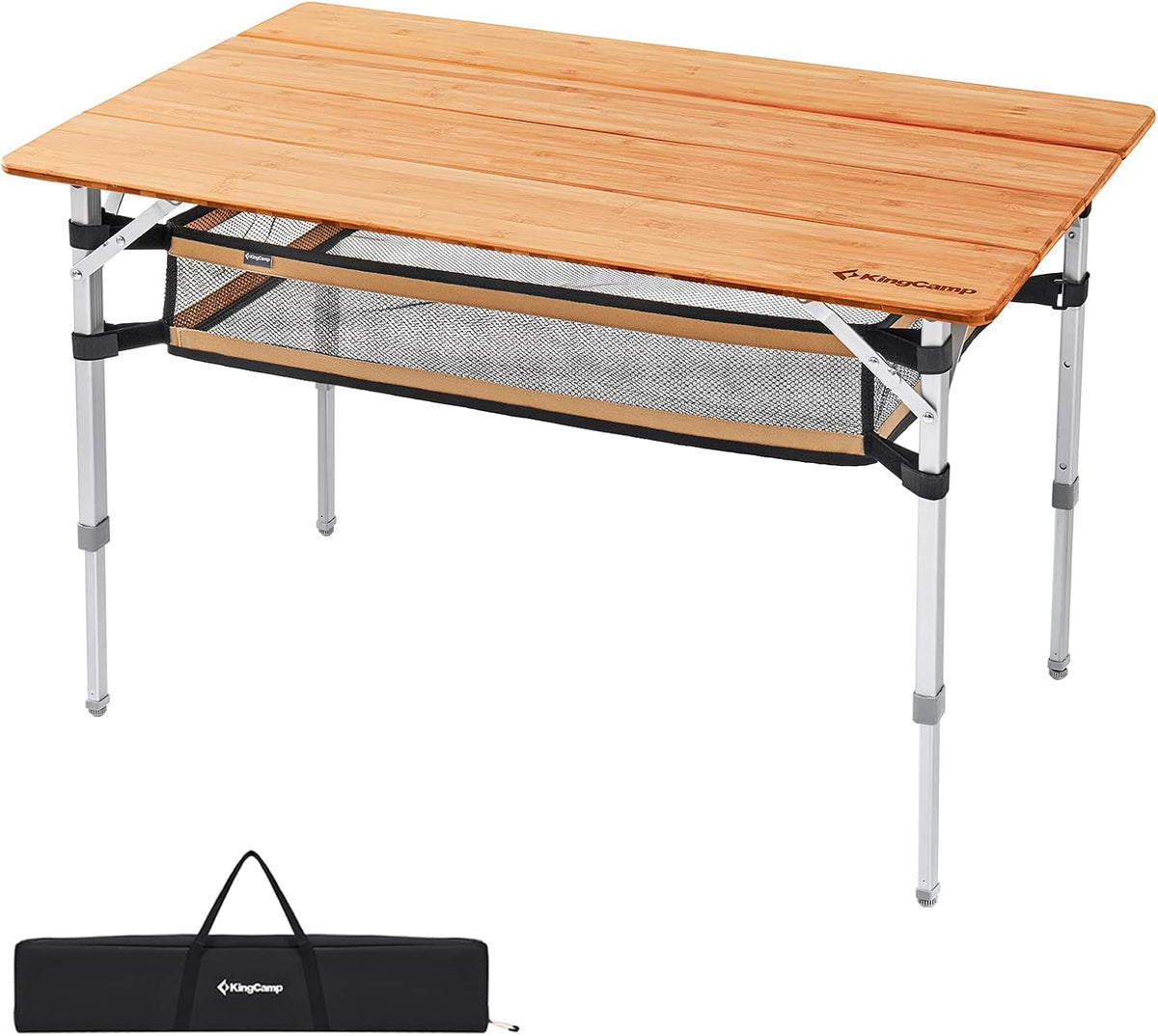 Bamboo Folding Camping Table with Adjustable Height Aluminum Legs S39516