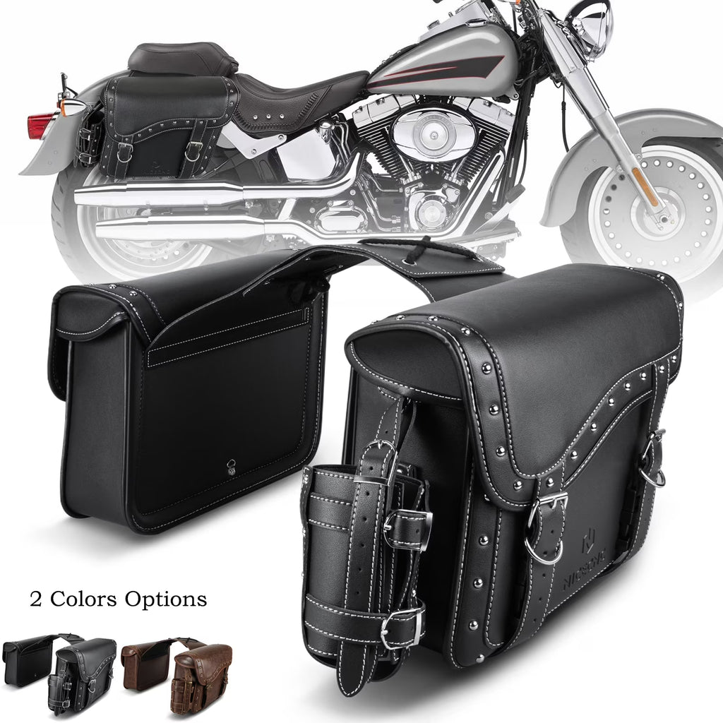 Large Black PU Leather Saddlebags 35L with Cup Holder P376