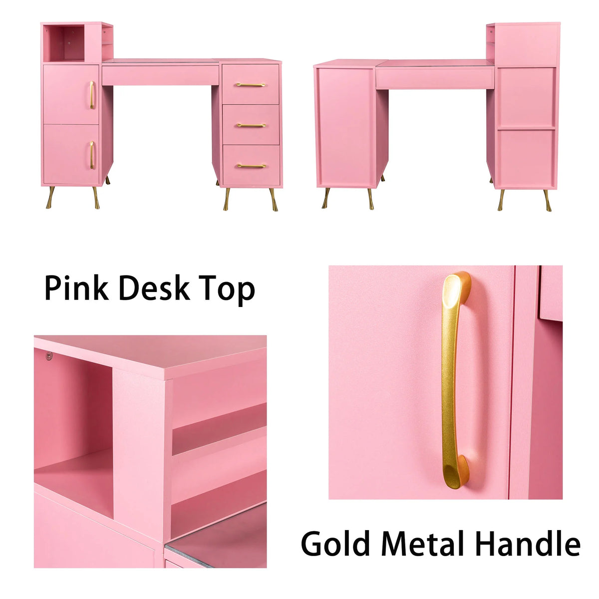 Pink 55inches Vanity Desk with 4 Drawers V113