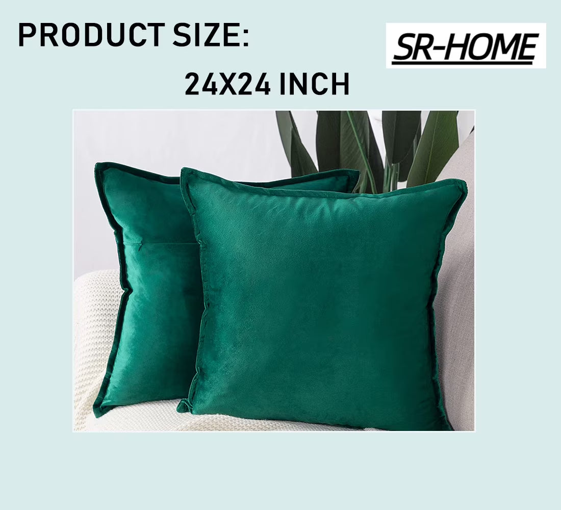 Set of 2 Super Soft Velvet Decorative Throw Pillow Covers Square with Fringe Cushion Case Y646