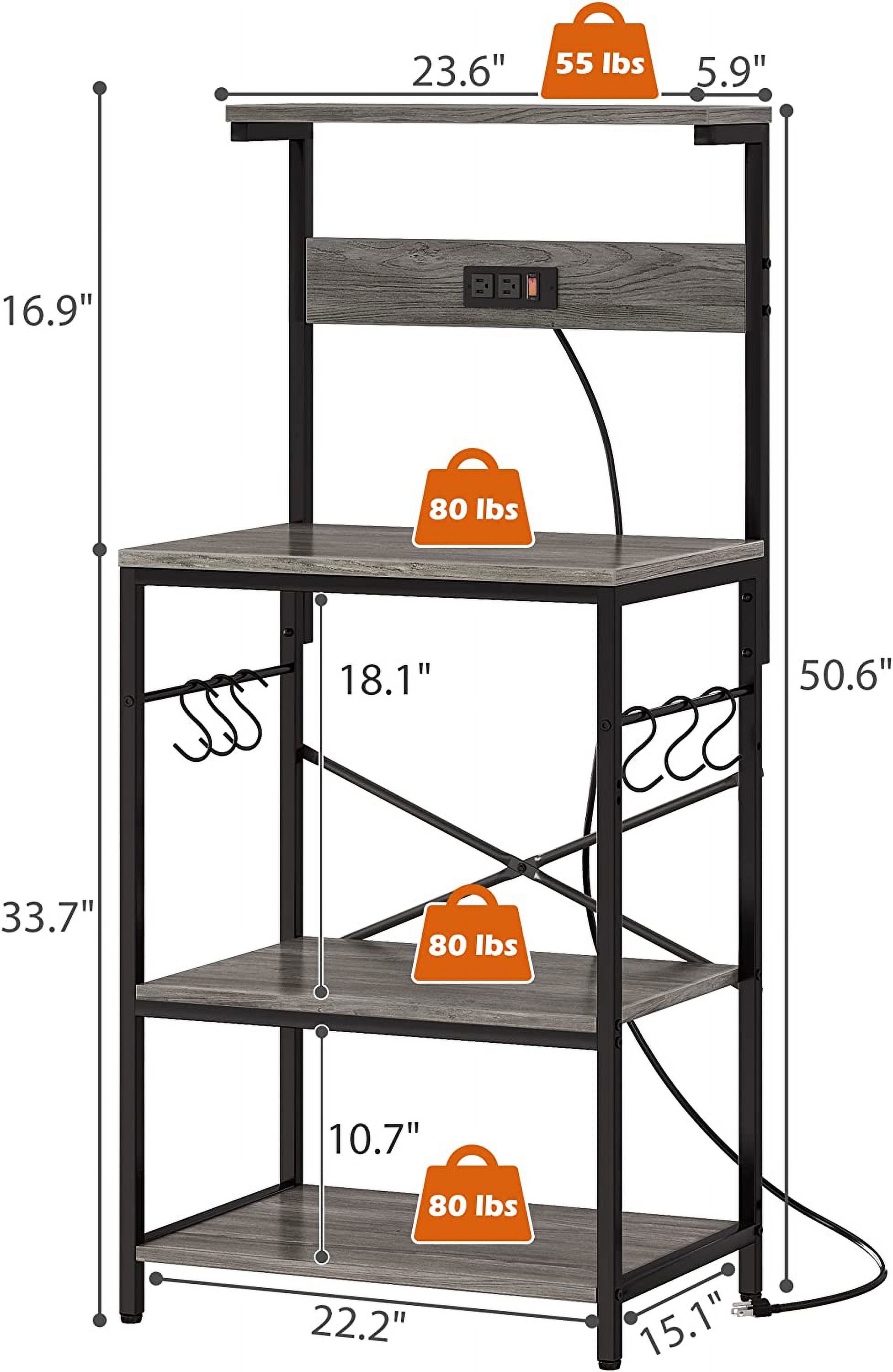 Charcoal Gray 4 Tiers Kitchen Bakers Rack with Power Outlet D323
