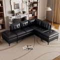Black PU Leather L-Shaped Corner Sectional Sofa with Movable Storage Ottomans M11904
