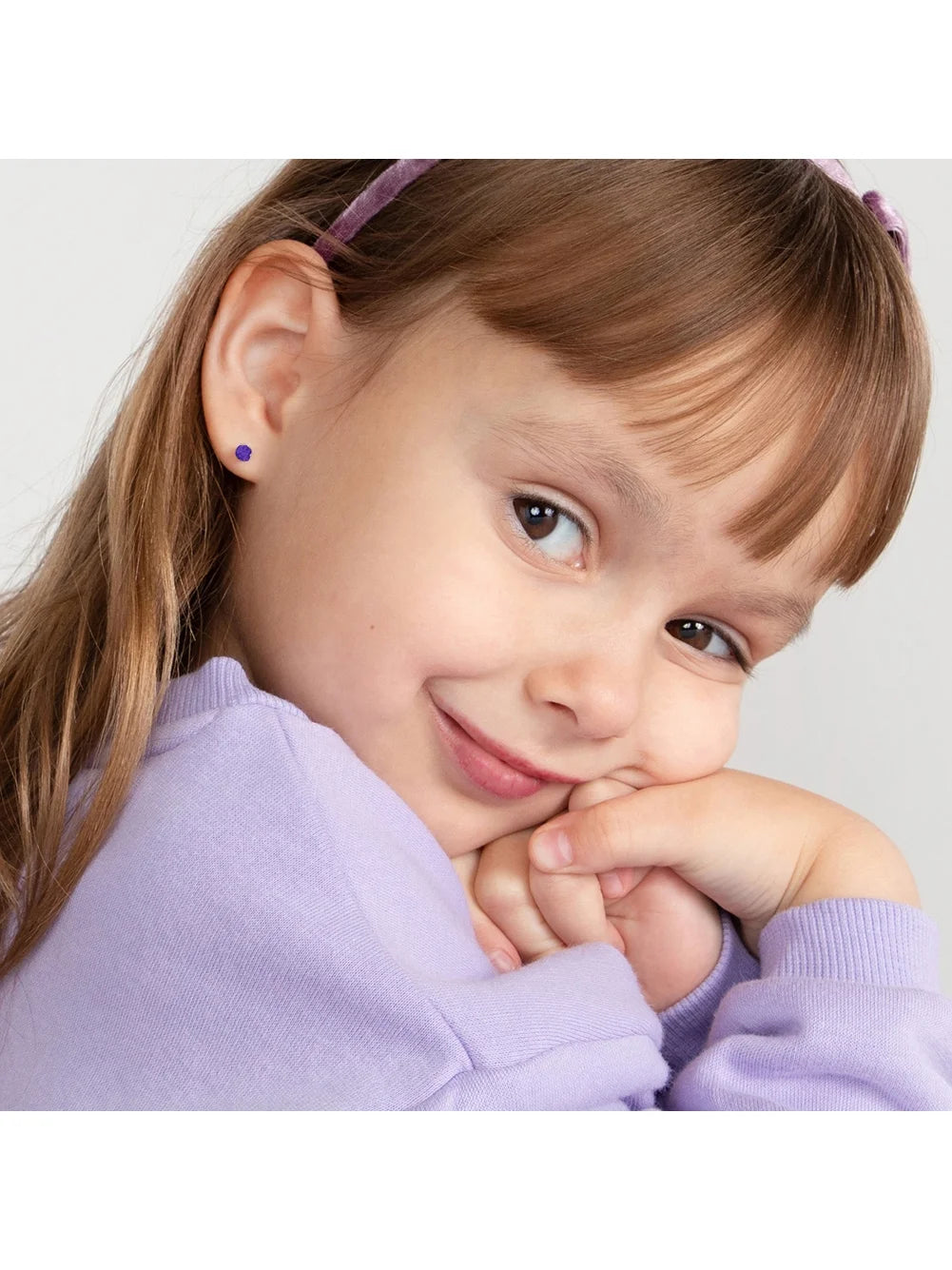 Simulated Amethyst Toddler Earrings Safety Screw Back C822