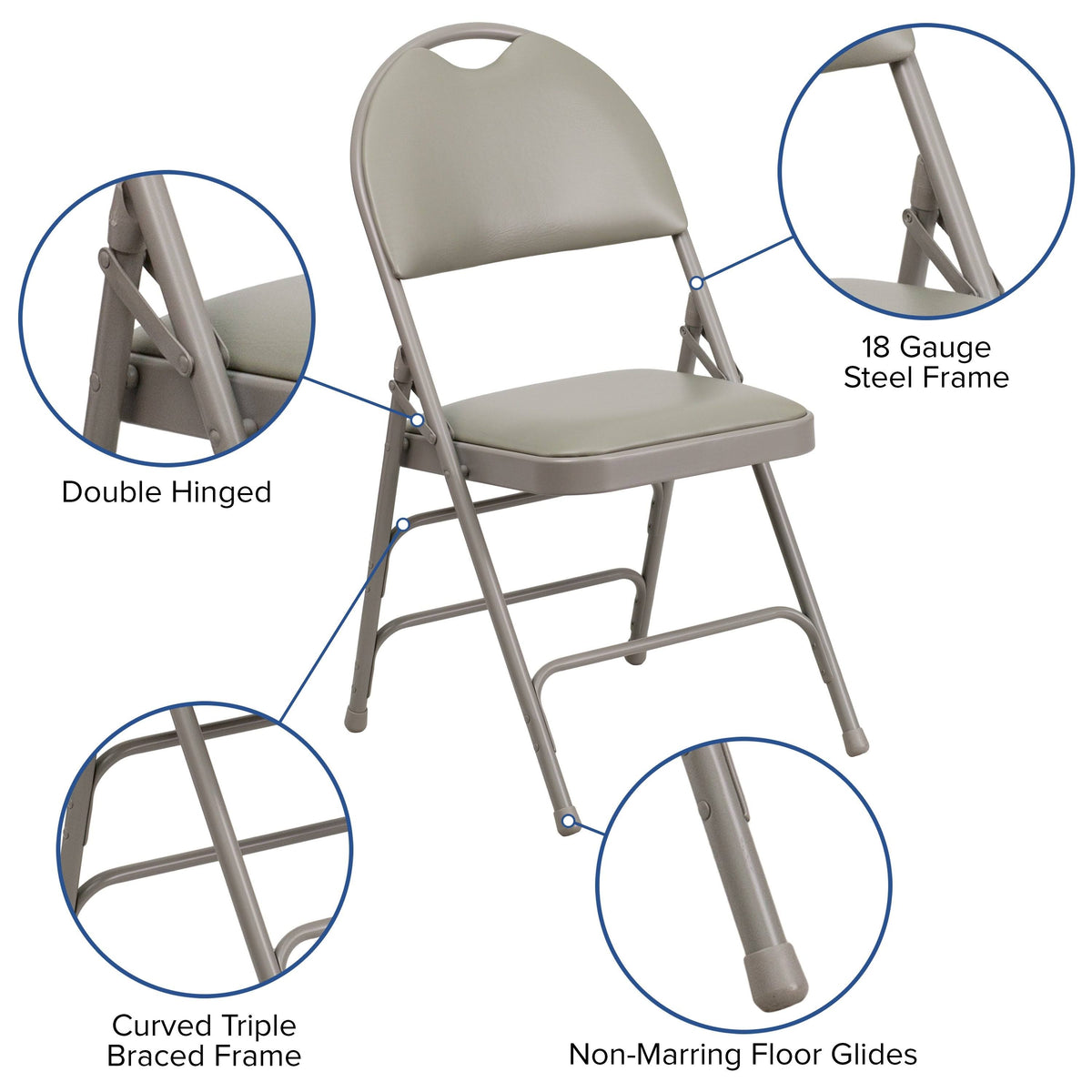 4 Pack Extra Large Triple Braced Folding Chair Gray Vinyl U3860