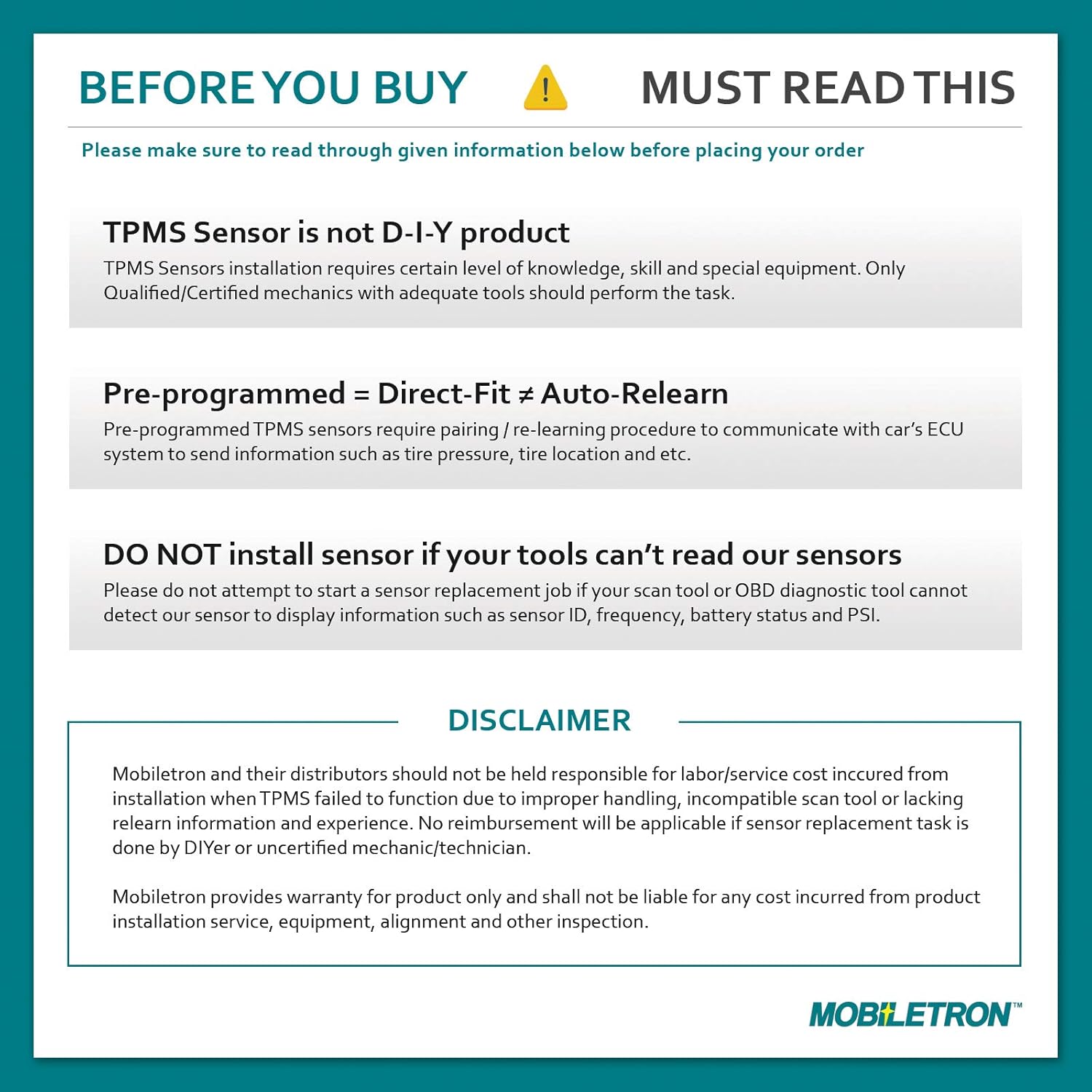 TPMS Tire Pressure Sensor 4-Pack V555