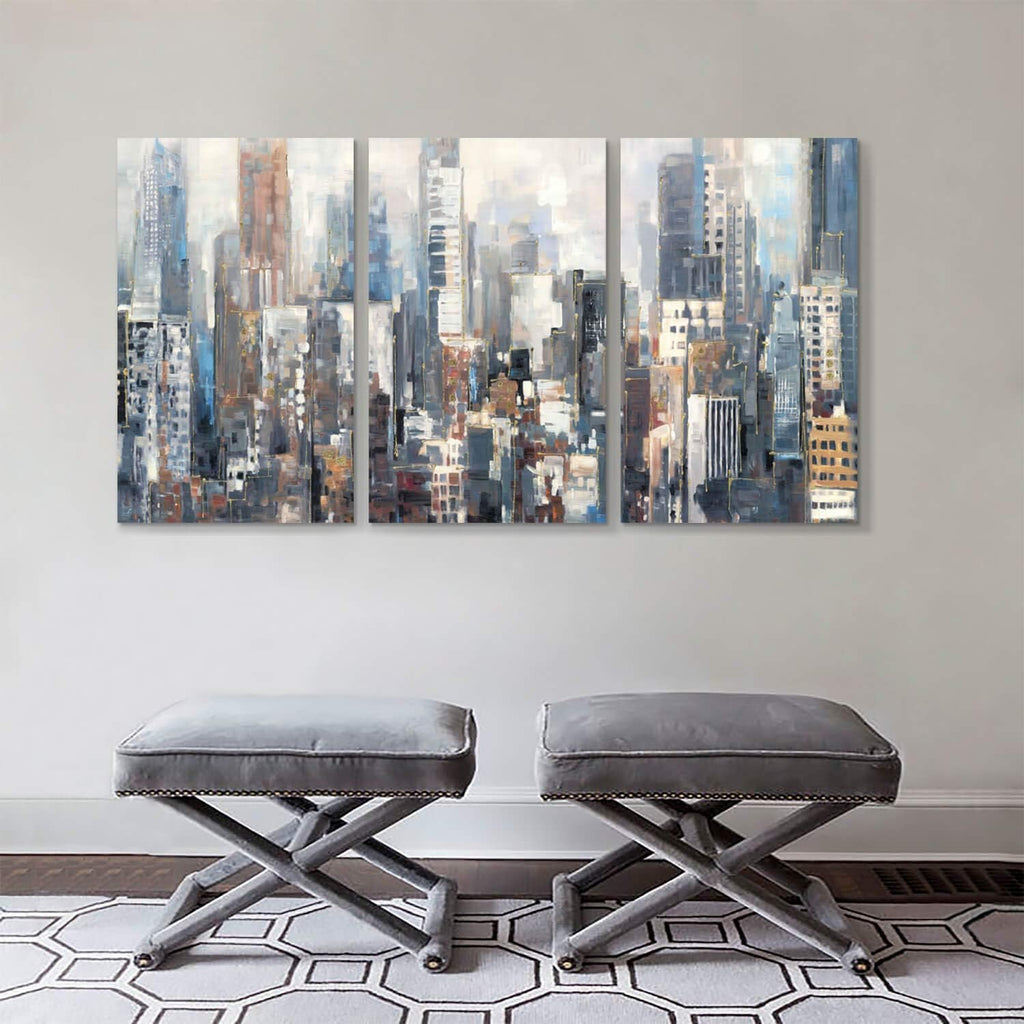 Abstract City Picture Wall Art on Wrapped Canvas, 3 Panels M1116