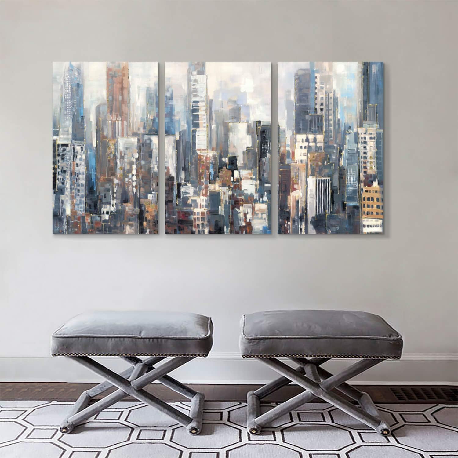 Abstract City Picture Wall Art on Wrapped Canvas, 3 Panels M1116