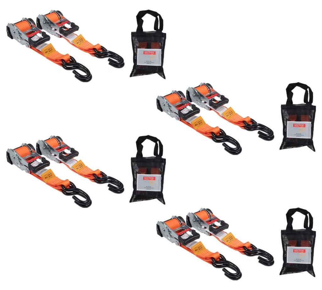 Orange 2" x10' Auto Retract Ratchet Straps with Zinc Coated S Hook Tiedowns T252