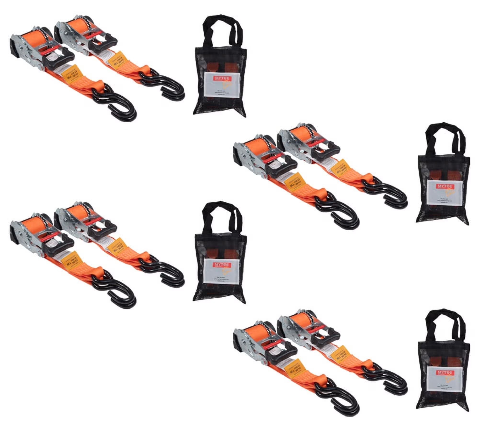 Orange 2" x10' Auto Retract Ratchet Straps with Zinc Coated S Hook Tiedowns T252