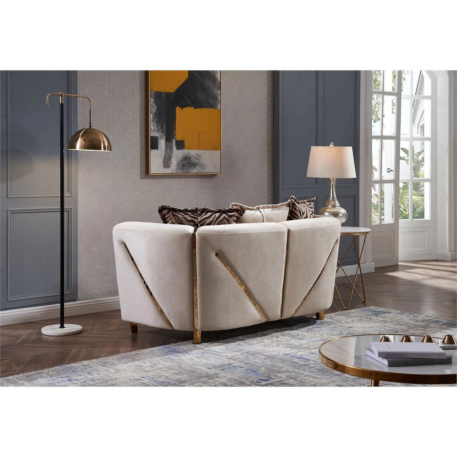 Beige Velvet 2Pc Living Room Set F658
