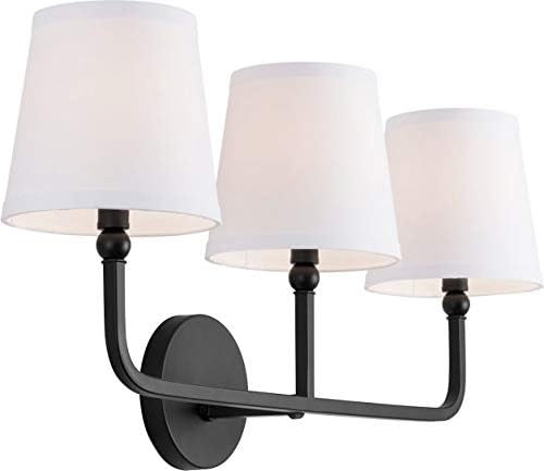 Rustic White Fabric Bath Vanity Wall Mount, 2-Light, Matte Black Q723