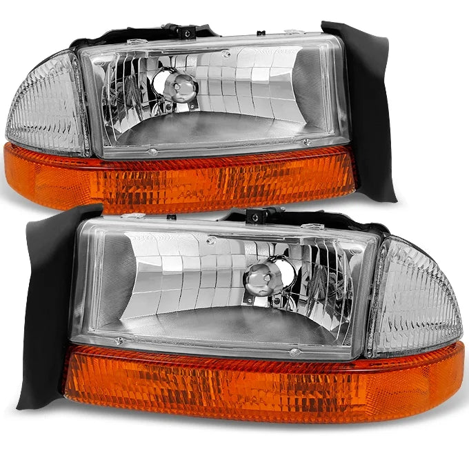 Chrome Driver Left + Passenger Right Side Headlights + Signal Lamp Pair Set Q845