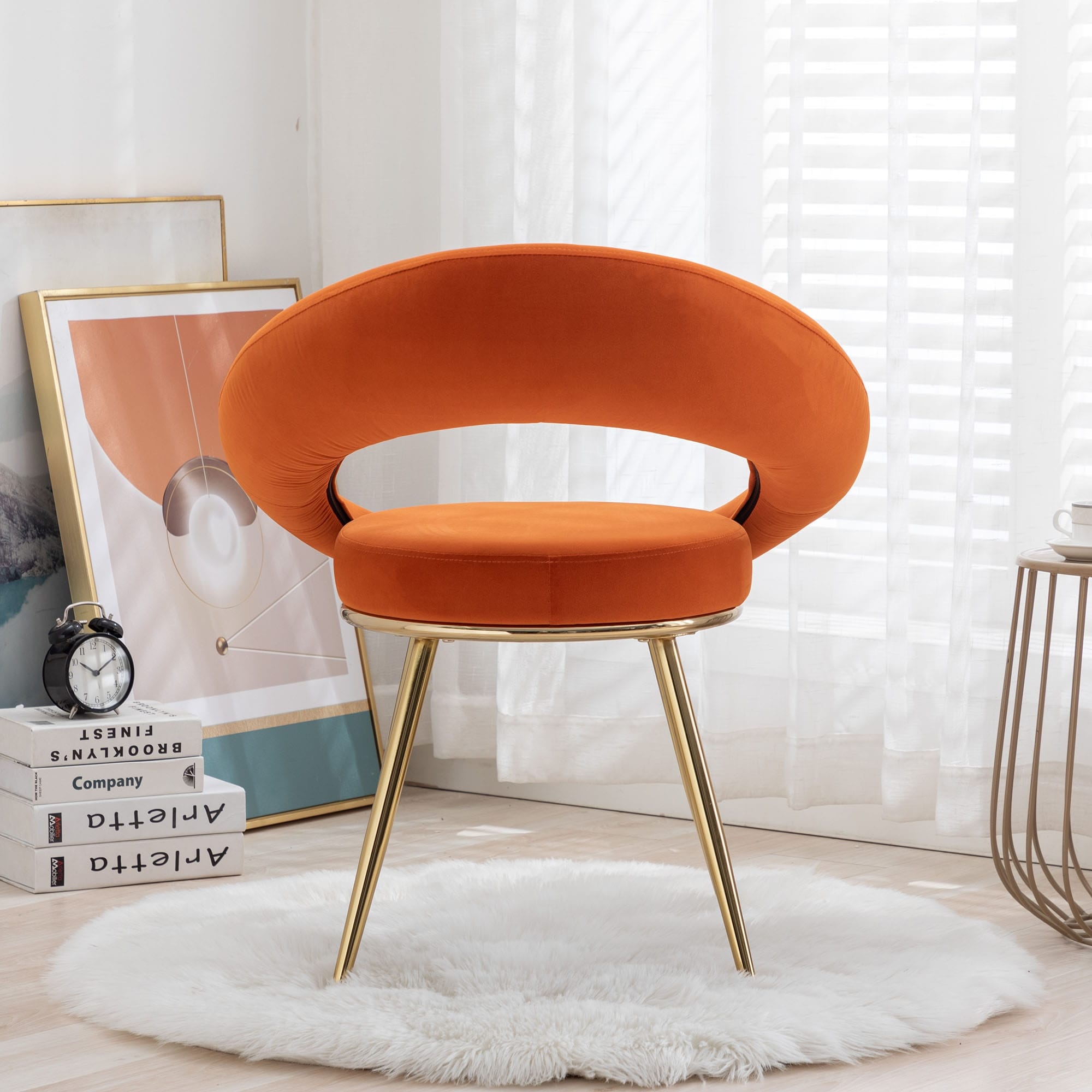 Velvet Lounge Chair With Gold Plated Legs Orange D5436