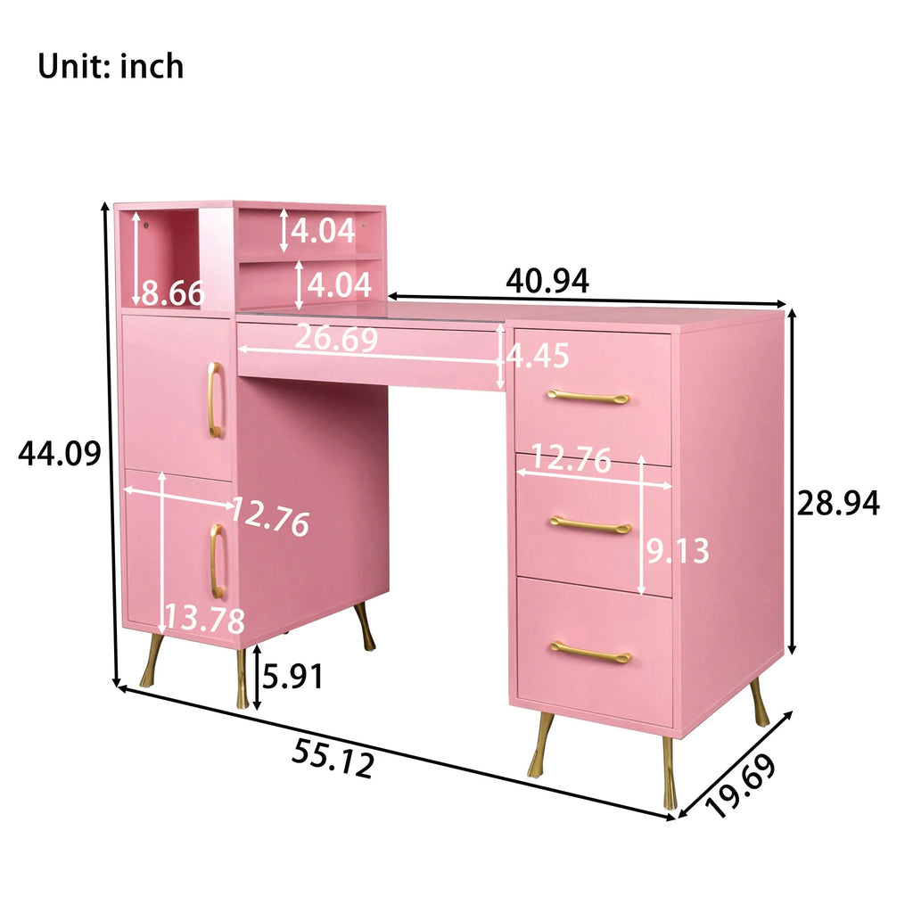 Pink 55inches Vanity Desk with 4 Drawers V113