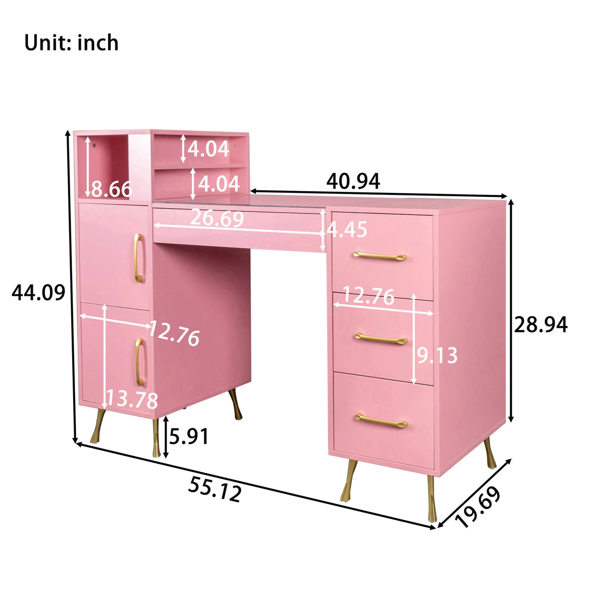 Pink 55inches Vanity Desk with 4 Drawers V113