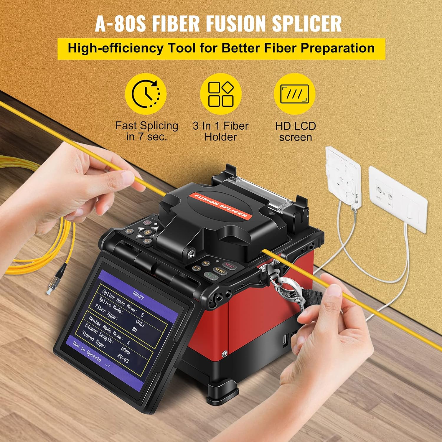 Fiber Optic Fusion Splicer Kit with 5 Inch LCD Screen E724