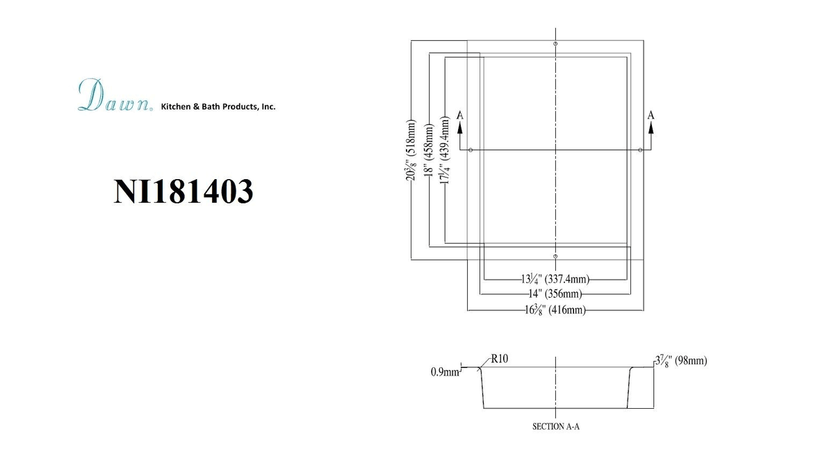 Shower Niche with Stainless Steel Support Plate T1963