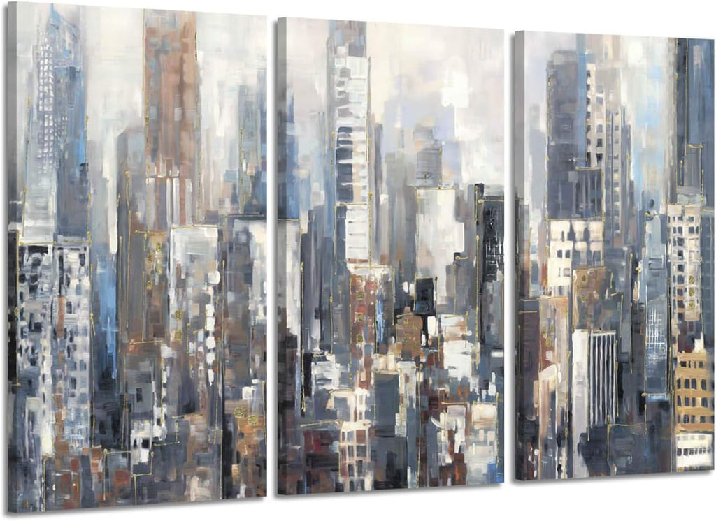 Abstract City Picture Wall Art on Wrapped Canvas, 3 Panels M1116