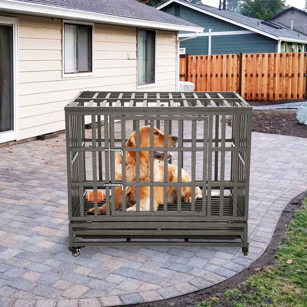 38 Heavy Duty Steel Dog Crate with Two Lock and Four Wheels W505