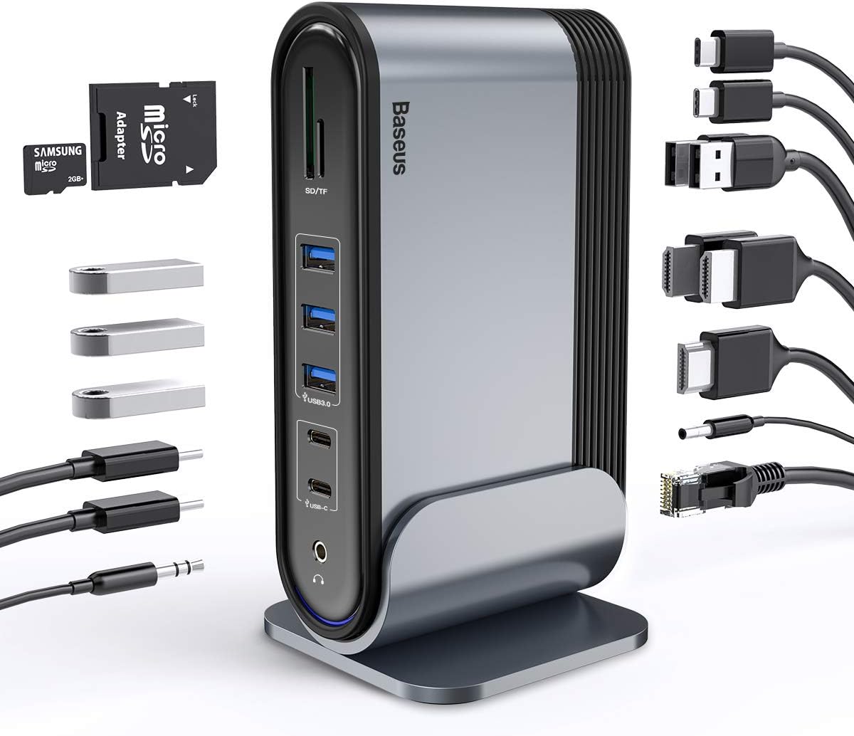 17-in-1 USB C Docking Station with 100W PD USB-C Port, 4K HDMI*3, USB 3.0*5, LAN, SD/TF Cards Reader, Audio Port W726