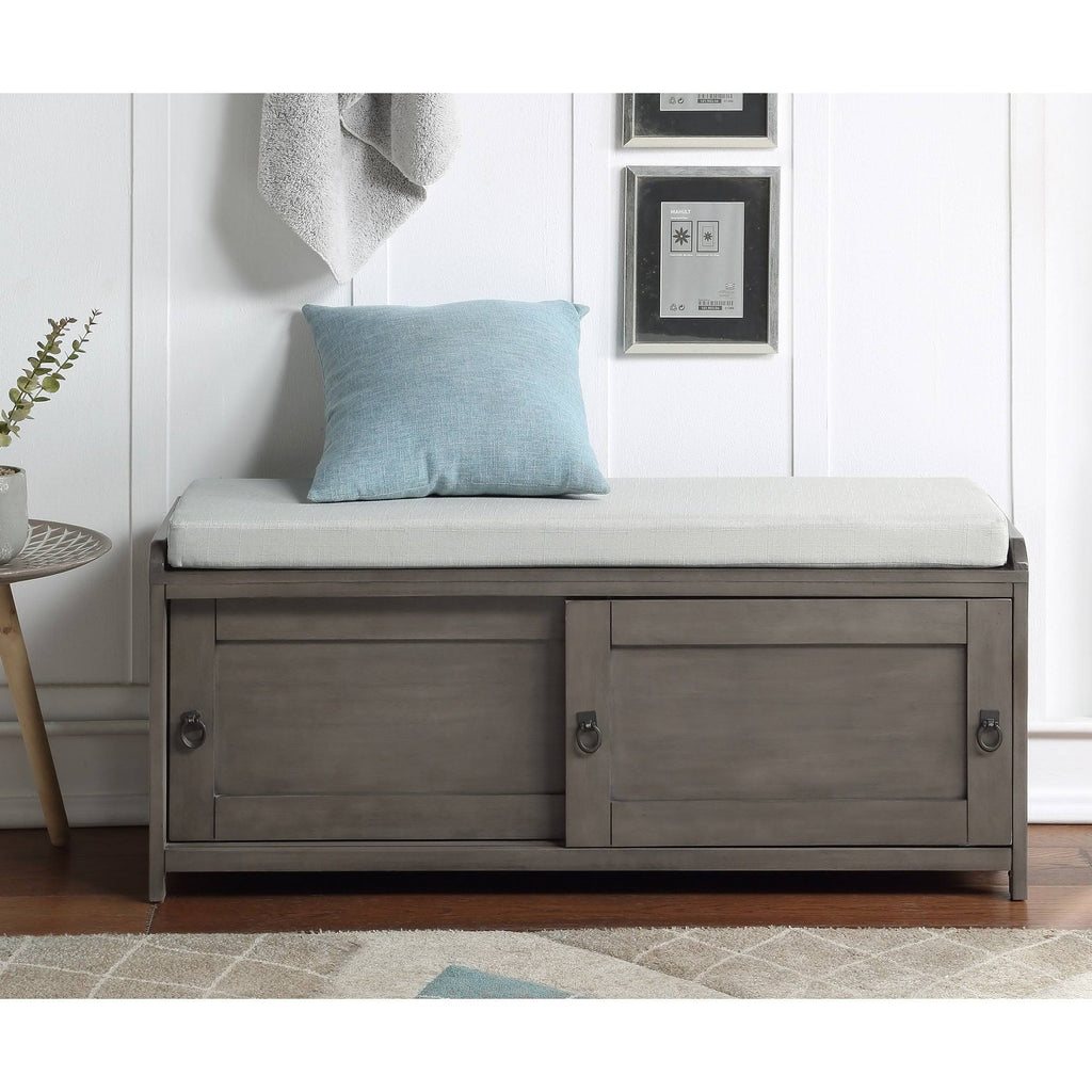 Grey Wood Storage Bench with 2 Cabinets H284