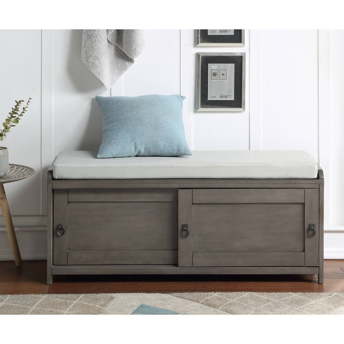 Grey Wood Storage Bench with 2 Cabinets H284
