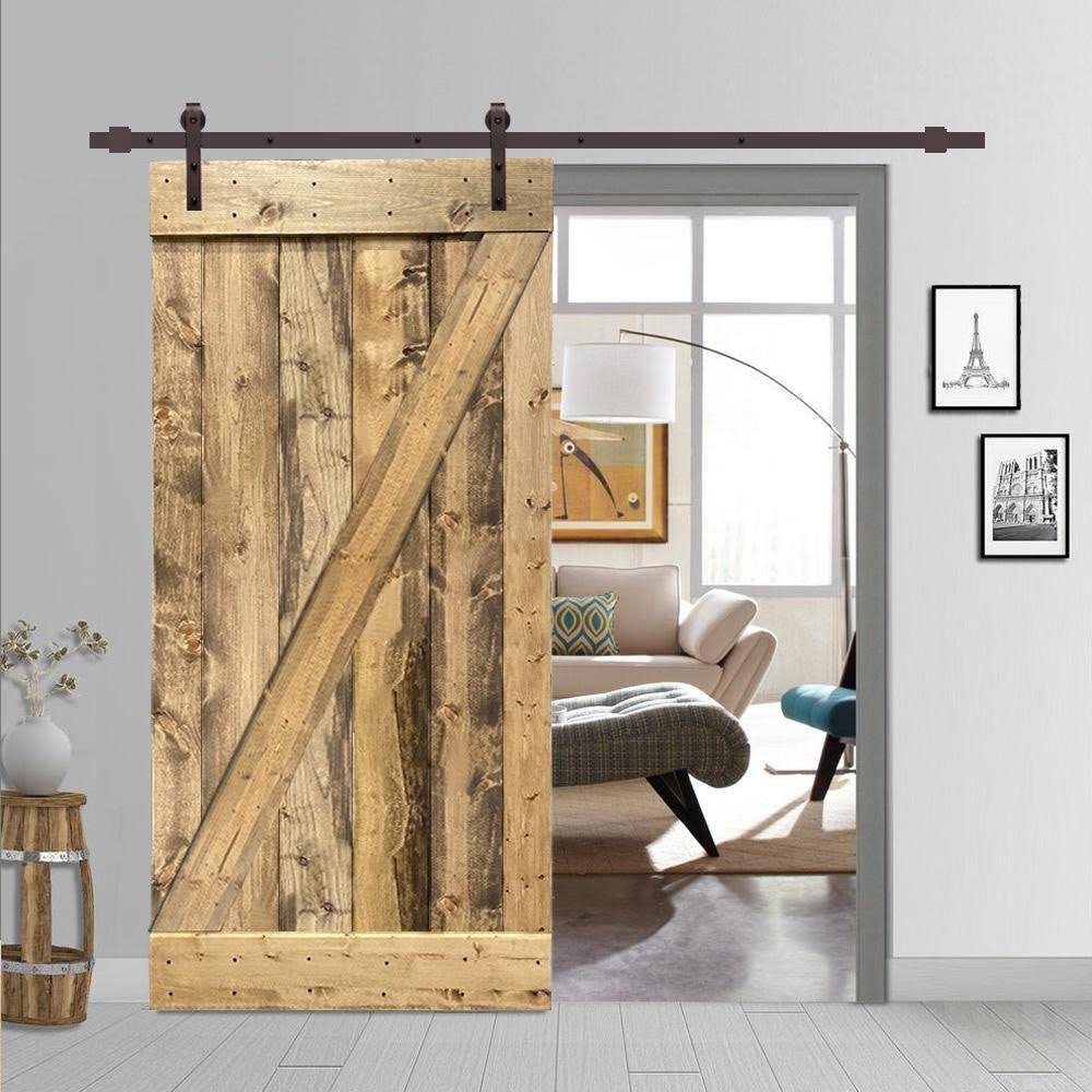 24 in. x 84 in. Weather Oak Stained Wood Interior Sliding Barn Door with Hardware Kit A9509