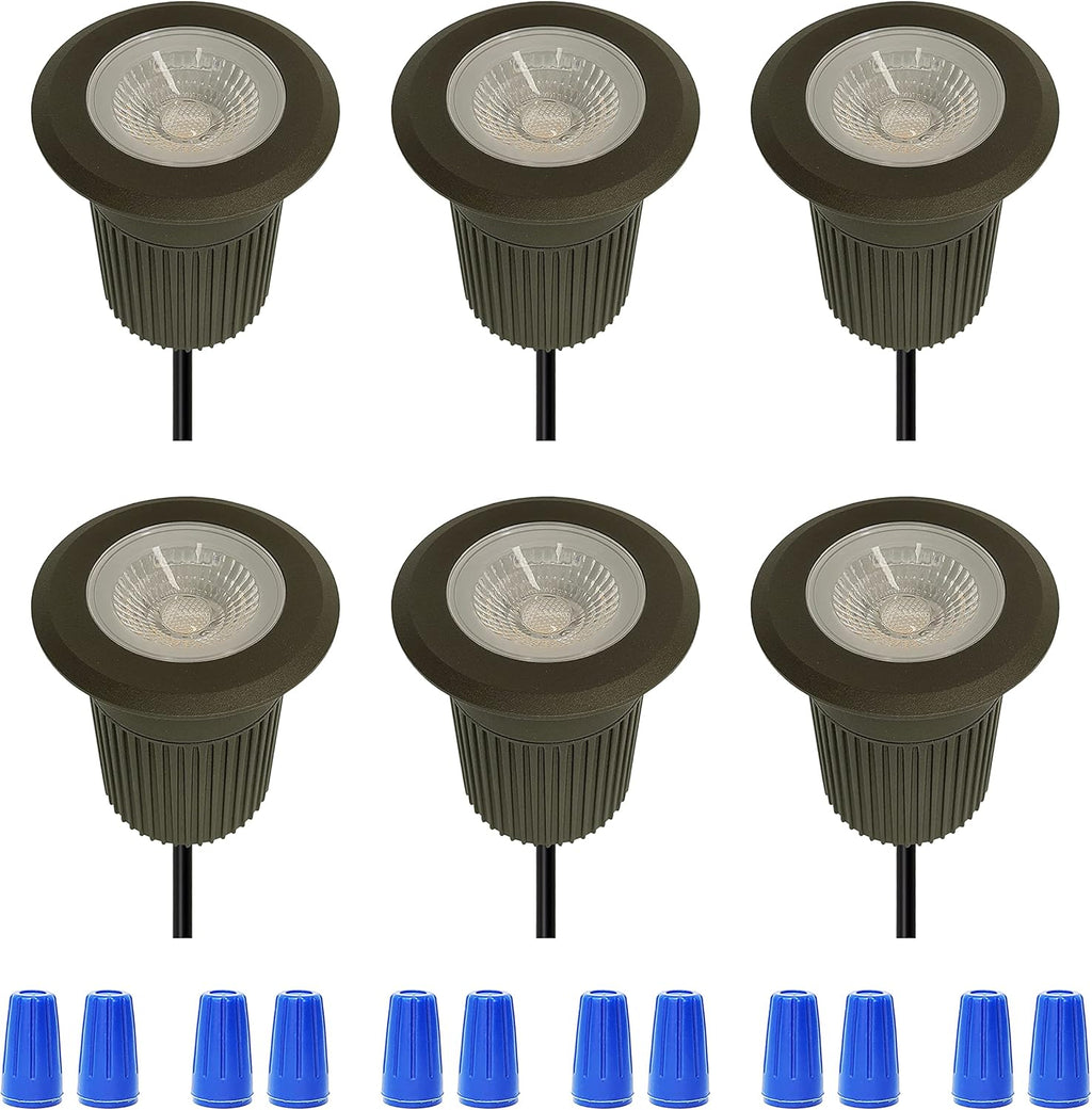 6-Pack 1 Watt LED In Ground Lights with 36 Feet Cable, Gold Finish, Waterproof IP67 M75482