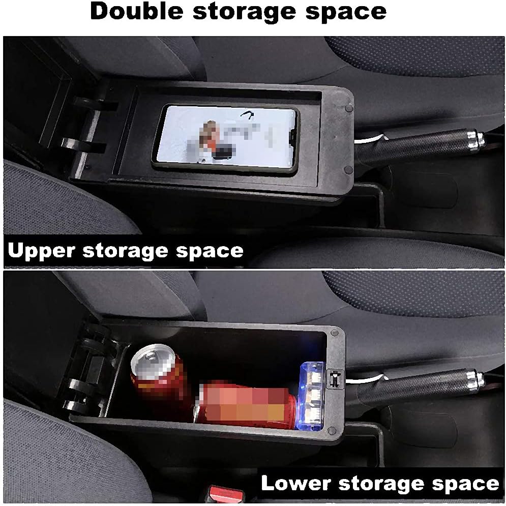Black Leather Car Center Console Armrest Box with Charging 3 USB Ports, Pack of 2 J775485