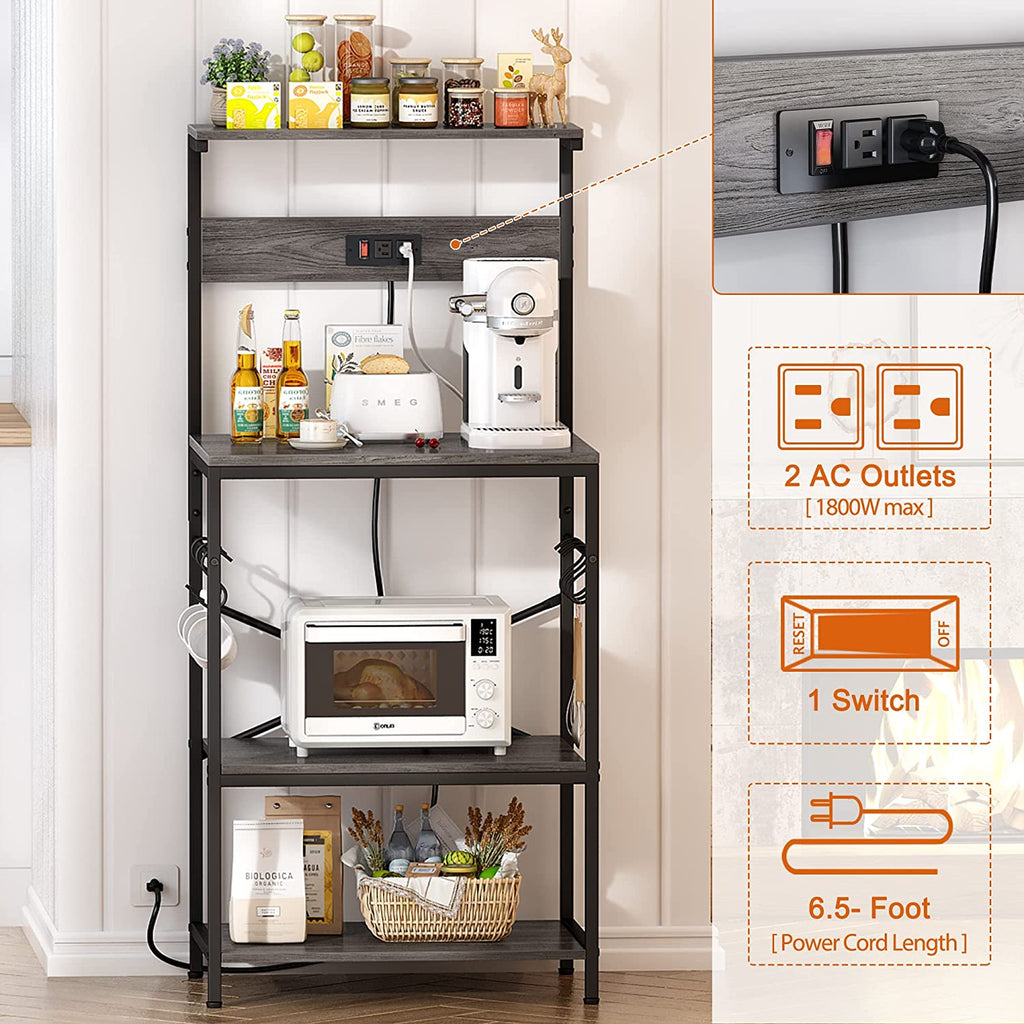 Charcoal Gray 4 Tiers Kitchen Bakers Rack with Power Outlet D323