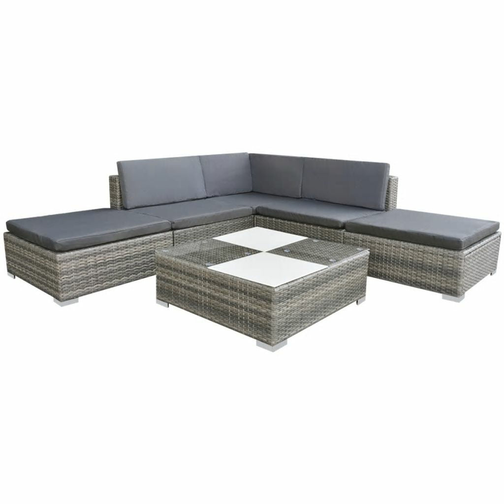Gray Poly Rattan 6 Piece Corner Sofa Set with Coffee Table D647895